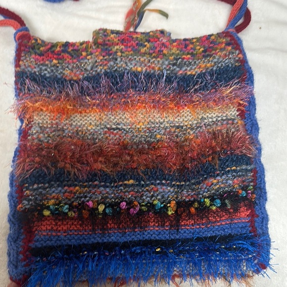Red and Blue Hobo Bag with Bohemian Flair - Picture 4 of 11